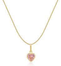 Gargantilha Veneziana Ponto de Luz Coração Rosa 40cm 6mm Em Ouro 18k