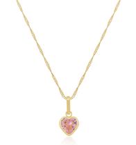 Gargantilha Veneziana Ponto de Luz Coração Rosa 50cm 6mm Em Ouro 18k