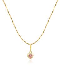 Gargantilha Veneziana Ponto de Luz Coração Rosa 60cm 4mm Em Ouro 18k