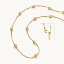 Gargantilha zirconia com bolinhas e rodinha cravejada 80cm