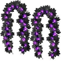 Garland Black Leaf com luzes roxas, pacote com 2 unidades, Halloween, 11,8 pés