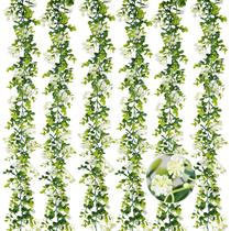 Garland de eucalipto artificial HIAGROW de 1,8 m com flores, pacote com 6