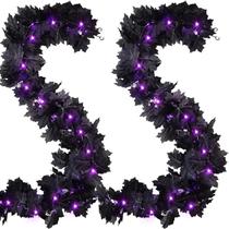 Garland FINGOOO Halloween Black Vines Maple Leaf com luzes de 1,8 m Garland FINGOOO Halloween Black Vines Maple Leaf com luzes de 1,8 m