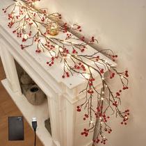 Garland Hairui Red Berry com luzes de 1,8 m com temporizador 120 LED