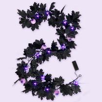 Garland Orindnely Black Maple Halloween com luzes roxas 1,7 m Garland Orindnely Black Maple Halloween com luzes roxas 1,7 m
