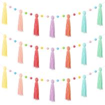 Garland Syhood, 3 peças de pompom Rainbow Tassel, 127 cm