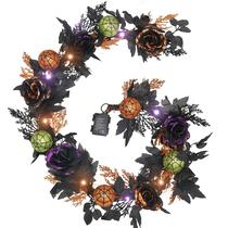 Garland Valery Madelyn Halloween com luzes de 1,8 m com rosas e folhas Garland Valery Madelyn Halloween com luzes de 1,8 m com rosas e folhas