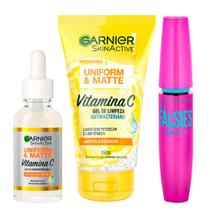 Garnier + Maybelline Kit Gel de Limpeza Facial + Sérum Facial + Máscara de Cílios The Falsies - Garnier Skin