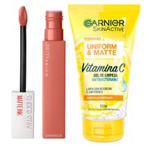 Garnier + Maybelline Kit Gel de Limpeza Facial Vitamina C + Batom Líquido SuperStay Matte Ink