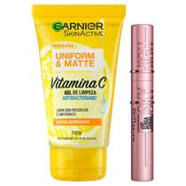 Garnier Skin + Maybelline Kit Gel de Limpeza Facial Uniform & Matte Vitamina C + Máscara de Cílios Lash Sensational Sky High