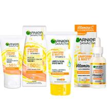 Garnier Skin Uniform & Matte Vitamina C Kit Sérum Facial + Gel de Limpeza + Protetor Solar FPS50 cor Média