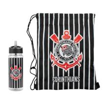 Garrafa 450ml Squeeze C/ Mochila Tipo Saco - Time Corinthians Oficial Original Treino/Jogo/Academia