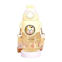 Garrafa 520Ml Amarela Infantil Com Coelhinho Alça Canudo