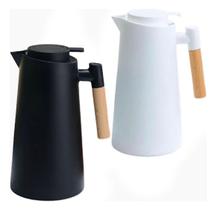 Garrafa A Vácuo De Café Chá Térmica 1l Cabo De Madeira Branca ou Preta
