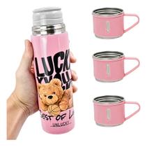 Garrafa Agua Térmica 500ml Com 3 Xícaras Antivazamento Café GDR1015 Garrafa Agua Térmica 500ml Com 3 Xícaras Antivazamento Café GDR1015