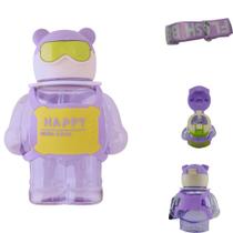Garrafa Água Urso Transparente Canudo Infantil Squeeze 800ml