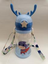 Garrafa Alce Azul - Estampa de Heroi - 550 ml - Água Infantil Criança Portátil Com Canudo - Volta as Aulas