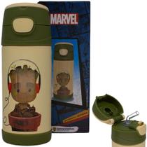 Garrafa Baby Groot Térmica Quente Gelada Infantil Com Canudo De Silicone 350ML Oficial Marvel