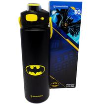 Garrafa Batman Térmica 6 Horas Quente Gelada Preta Logo Amarelo Grande 700ml Com Alça Trava Segurança Oficial DC Comics