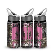 Garrafa BlackPink Prata Brilhante com Bico e Canudo 600ml