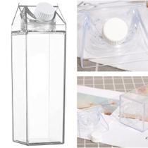 Garrafa Caixa de Leite Acrílico Transparente 500ml ou 1L Sucos Leite Bebidas com Tampa Vedação Livre BPA