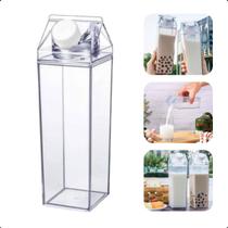 Garrafa Caixa de Leite Transparente 500ml Resistente Leiteira Portátil Quadrada com Tampa Geladeira