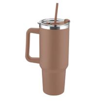 Garrafa Canecão em Inox Parede Dupla 1300ml com Alça e Canudo Marrom Garrafa Canecão em Inox Parede Dupla 1300ml com Alça e Canudo Marrom