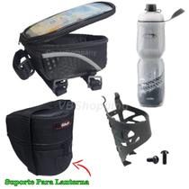Garrafa caramanhola + suporte + bolsa de selin + bolsa porta celular bike