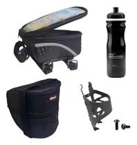 Garrafa Caramanhola +Suporte+Bolsa Selim+Porta Celular Bike