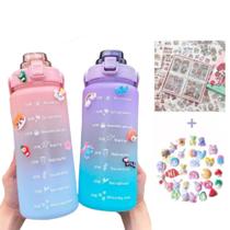 Garrafa colorida de agua kit 3 peças Squeeze fitness academia escola 2 litros