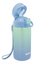 Garrafa Com Canudo De Silicone Buba Térmica Inox Cor: Degradê Azul e Verde