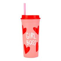 Garrafa Copo com Canudo Slim 650ml Girl Boss Uatt