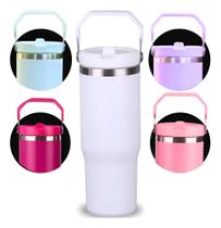 Garrafa Copo Termico De Agua Com Canudo Tamp Branco Gelo Lis