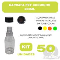 Garrafa Coquinho 200ml Transparente Cristal com Tampa Colorida - Kit com 50 Unidades para Lembrancinhas e Muito Mais