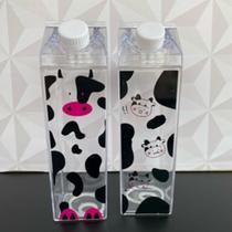 Garrafa de acrílico para leite 500ml decorada vaquinha caixa de leite