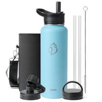 Garrafa de água BUZIO isolada de 1,2 L com palha e 3 tampas azul claro