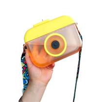 Garrafa De Água Câmera Amarela Com Alça Colorida 400Ml