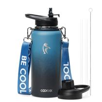 Garrafa de água Coolflask isolada 950mL com pulseira de aço inoxidável