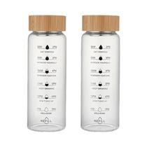 Garrafa De Água De Vidro Borossilicato Com Tampa De Bambu E Marcador De Tempo, Capacidade De