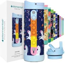Garrafa de água Elemental Iconic Kids isolada de 420 ml com tampa de palha