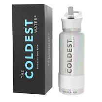 Garrafa de água esportiva mais COLDEST -32 oz (tampa de palha), à prova de vazamentos, aço inoxidável isolado a vácuo, frio quente, parede dupla, caneca térmica, cantina de metal (32 oz, glitter de gelo cósmico)