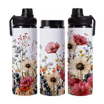 Garrafa de Água Feminina Flores Rosas em Aluminio 750mL