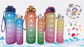Garrafa De Água Fitness 900ml mais 300ml C/ Bico Canudo Alça Adesivos Garrafa De Água Fitness 900ml mais 300ml C/ Bico Canudo Alça Adesivos