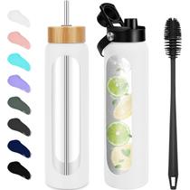 Garrafa de água FULBEVY 1 L de vidro borossilicato com capa de silicone