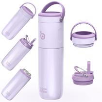 Garrafa de água, garrafa isolada de 530 ml com canudo, 2 tampas Garrafa de água, garrafa isolada de 530 ml com canudo, 2 tampas