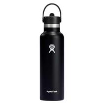 Garrafa de água Hydro Flask 621 ml com tampa de palha flexível preta