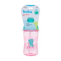 Garrafa de Agua Infantil com Canudo Dino Rosa 340ml - Buba