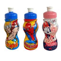 Garrafa de água infantil de plástico 250ml - personagens Minnie marvel ou homem aranha