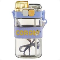 Garrafa de Água Infantil de Plástico com Canudo e Alça de Transporte Embutida e Tampa à Prova de Vazamentos para Mochila Escolar 520ml