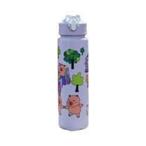 Garrafa De Água Infantil Fofa Com Alça, Copo Portátil Com Canudo De Capivara De Desenho Animado Para